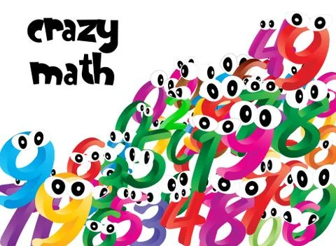Background of falling cartoon numbers, digits with eyes. Funny, cheerful and  Stock Illustration