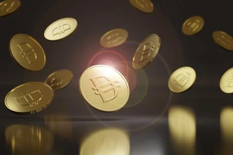 Background of falling Dirham coins. 3d illustration. Stock Illustration