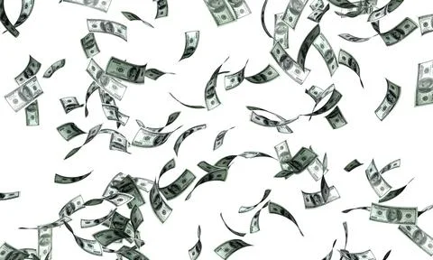 The background of falling dollar bills. 3D render. Stock Illustration