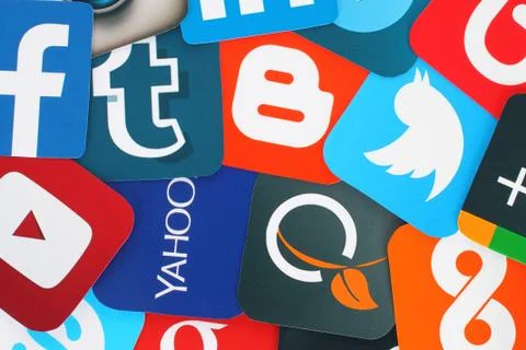 Background of famous social media icons Stock Photos