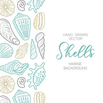 Background featuring delicate outlined shells, ideal for beach-themed desig.. Illustrazione stock