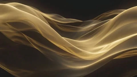 Background featuring flowing, translucent golden waves and silky light ribbons Stock Footage 338119987