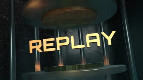 Background featuring the word “REPLAY” rotating in a metallic 3D space Stock-Footage 341496731