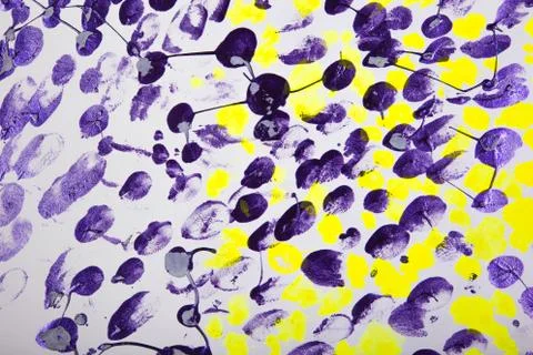 Background of fingerprints made with violet paint paint. Stains paint on paper. 스톡 일러스트