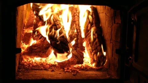 Background with fire in a brick fireplace Stock Footage 220556945