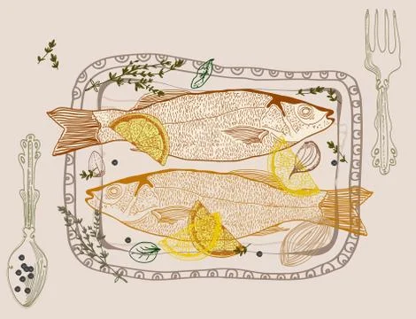 Background with fish dish Stock Illustration