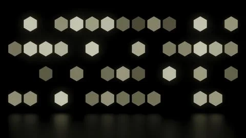 Background of flashing hexagons. Design. Glowing hexagons with reflection on Illustrazione stock