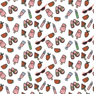 The background of flat hand-drawn illustrations is summer. Background texture Stock Illustration