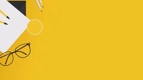 Background. Flat lay notebooks, pencils, glasses, and sticky notes, all nea.. Stock Illustration