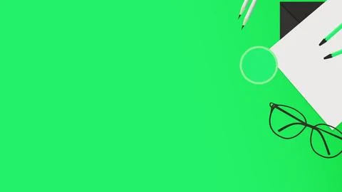 Background. Flat lay notebooks, pencils, glasses, and sticky notes, all nea.. Stock Illustration