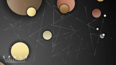 Background of Flat Space with planets and stars. Vector illustration of galax Stock Illustration