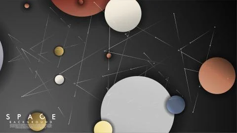 Background of Flat Space with planets and stars. Vector illustration of galax 스톡 일러스트