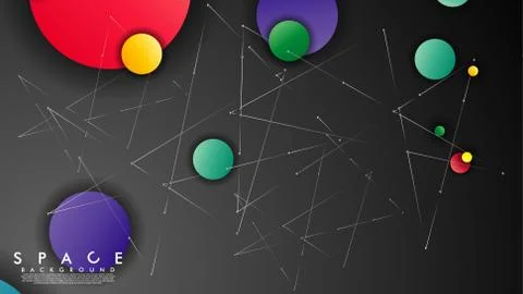 Background of Flat Space with planets and stars. Vector illustration of galax Stock Illustration