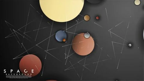 Background of Flat Space with planets and stars. Vector illustration of galax Illustrazione stock