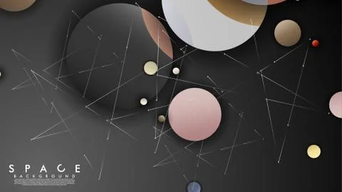 Background of Flat Space with planets and stars. Vector illustration of galax Stock Illustration