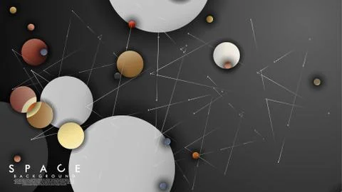 Background of Flat Space with planets and stars. Vector illustration of galax Stock Illustration