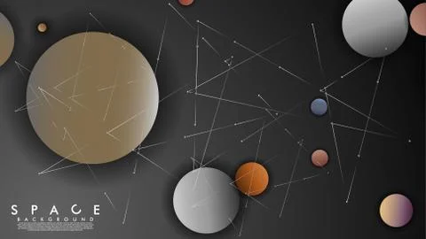 Background of Flat Space with planets and stars. Vector illustration of galax Illustrazione stock