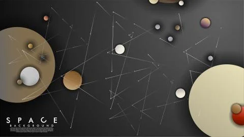 Background of Flat Space with planets and stars. Vector illustration of galax Stock Illustration