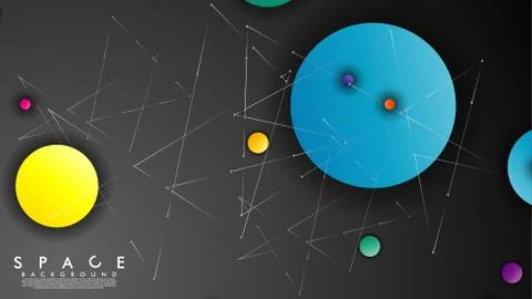 Background of Flat Space with planets and stars. Vector illustration of galax Illustrazione stock