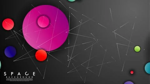 Background of Flat Space with planets and stars. Vector illustration of galax Stock Illustration