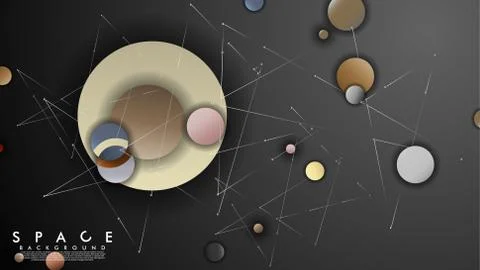 Background of Flat Space with planets and stars. Vector illustration of galax Stockillustratie