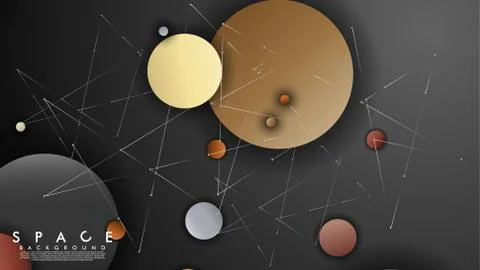 Background of Flat Space with planets and stars. Vector illustration of galax Stock Illustration