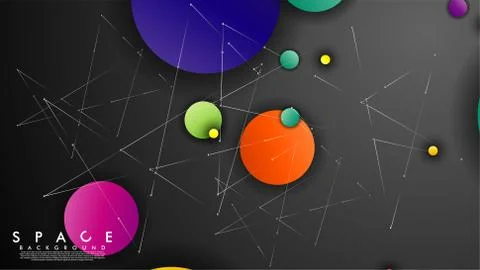 Background of Flat Space with planets and stars. Vector illustration of galax Stock Illustration