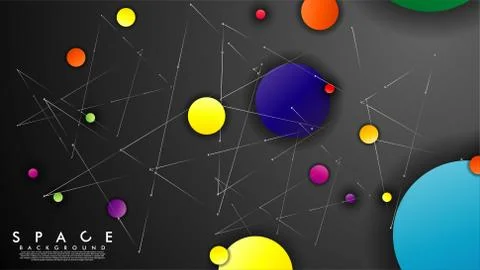 Background of Flat Space with planets and stars. Vector illustration of galax Stock Illustration