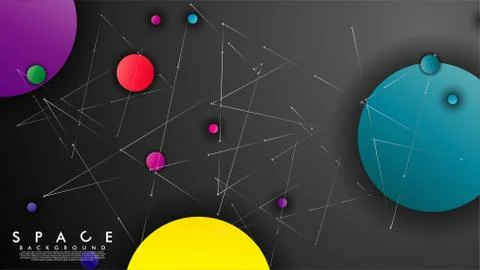 Background of Flat Space with planets and stars. Vector illustration of galax Illustrazione stock