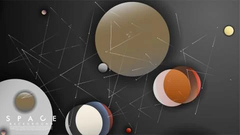Background of Flat Space with planets and stars. Vector illustration of galax Stockillustratie