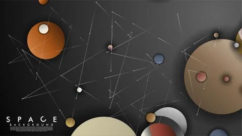 Background of Flat Space with planets and stars. Vector illustration of galax Illustrazione stock