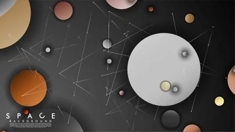 Background of Flat Space with planets and stars. Vector illustration of galax Stock Illustration