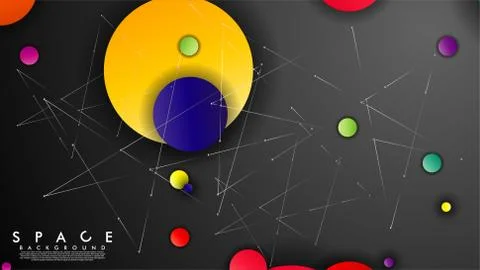 Background of Flat Space with planets and stars. Vector illustration of galax Stock Illustration