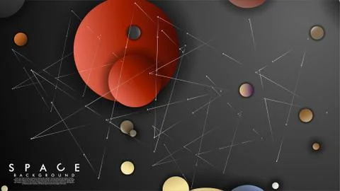 Background of Flat Space with planets and stars. Vector illustration of galax Stock Illustration