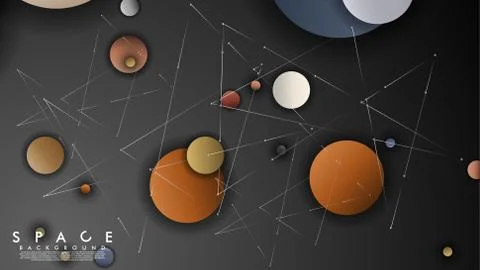 Background of Flat Space with planets and stars. Vector illustration of galax Stock Illustration