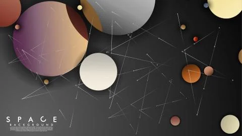 Background of Flat Space with planets and stars. Vector illustration of galax Stock Illustration