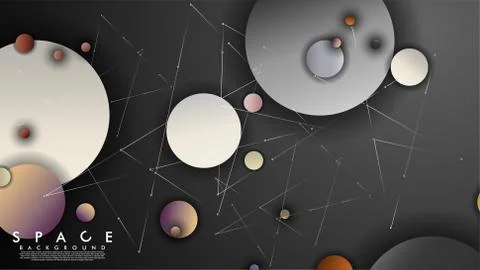 Background of Flat Space with planets and stars. Vector illustration of galax Stock Illustration