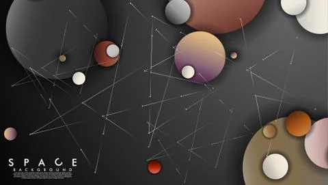 Background of Flat Space with planets and stars. Vector illustration of galax Stock Illustration