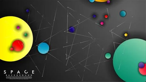 Background of Flat Space with planets and stars. Vector illustration of galax Illustrazione stock