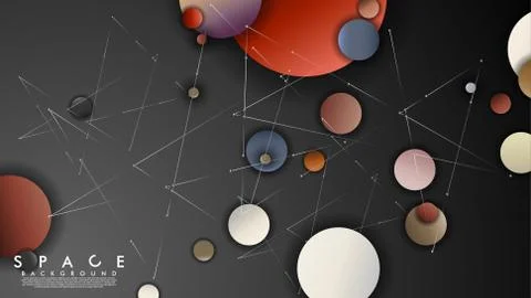 Background of Flat Space with planets and stars. Vector illustration of galax Illustrazione stock