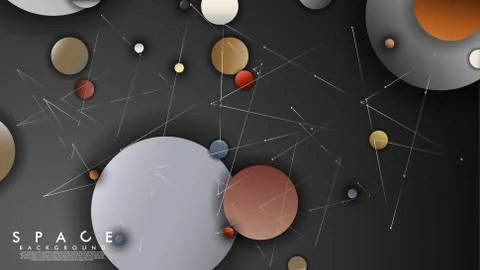 Background of Flat Space with planets and stars. Vector illustration of galax Stock Illustration