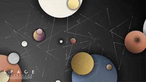Background of Flat Space with planets and stars. Vector illustration of galax Illustrazione stock