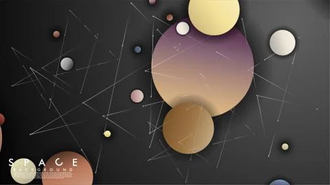 Background of Flat Space with planets and stars. Vector illustration of galax Stockillustratie
