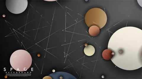Background of Flat Space with planets and stars. Vector illustration of galax 스톡 일러스트