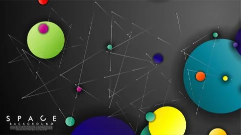 Background of Flat Space with planets and stars. Vector illustration of galax Stock Illustration