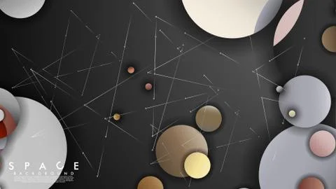 Background of Flat Space with planets and stars. Vector illustration of galax Illustrazione stock