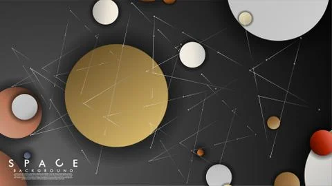 Background of Flat Space with planets and stars. Vector illustration of galax Stock Illustration