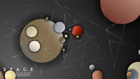 Background of Flat Space with planets and stars. Vector illustration of galax Stock Illustration
