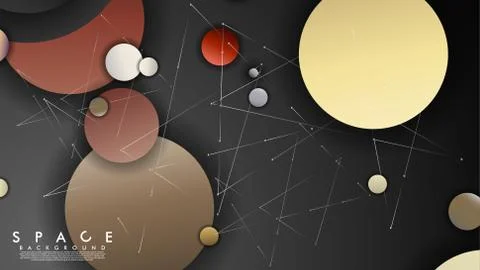 Background of Flat Space with planets and stars. Vector illustration of galax Illustrazione stock