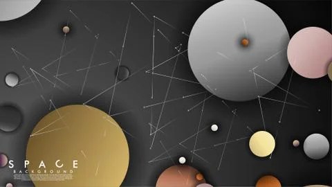 Background of Flat Space with planets and stars. Vector illustration of galax Stock Illustration